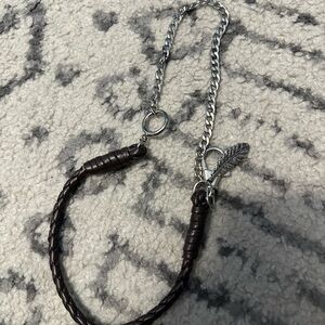 Brown Leather Bracelet with Silver Chain